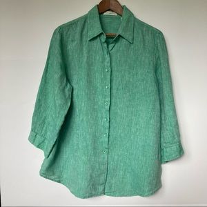 Coldwater Creek Green Linen Button Down Blouse